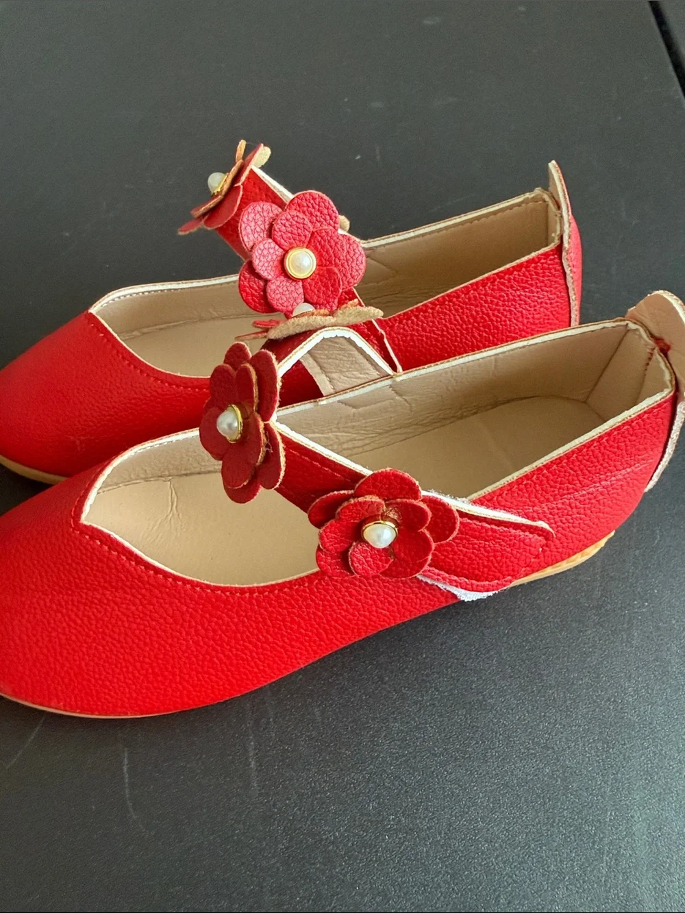 Girls Red Floral Mary Jane Ballet Flats